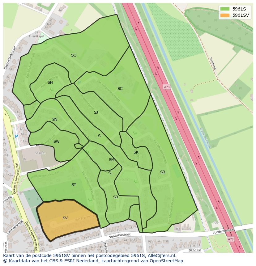 Afbeelding van het postcodegebied 5961 SV op de kaart.
