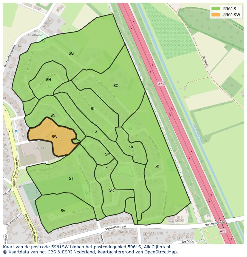 Afbeelding van het postcodegebied 5961 SW op de kaart.