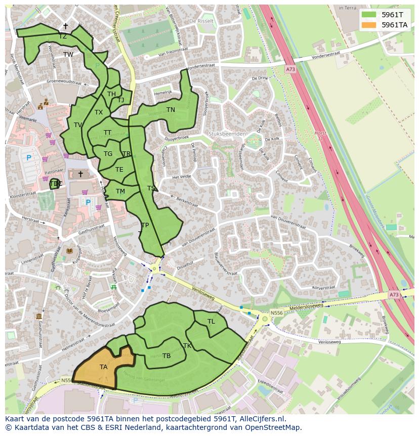 Afbeelding van het postcodegebied 5961 TA op de kaart.