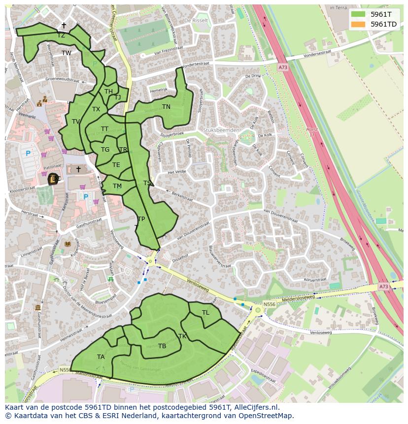 Afbeelding van het postcodegebied 5961 TD op de kaart.