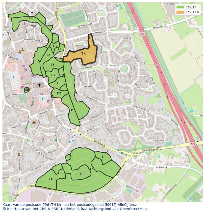 Afbeelding van het postcodegebied 5961 TN op de kaart.