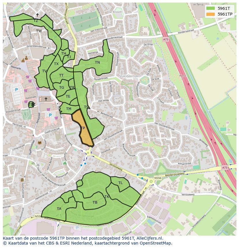 Afbeelding van het postcodegebied 5961 TP op de kaart.
