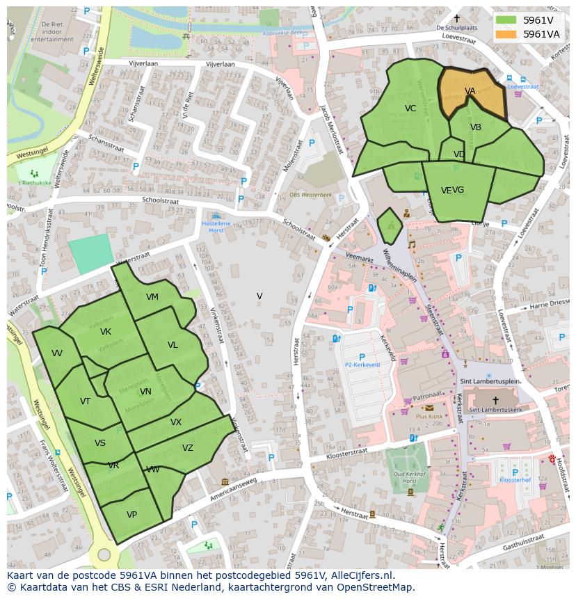 Afbeelding van het postcodegebied 5961 VA op de kaart.