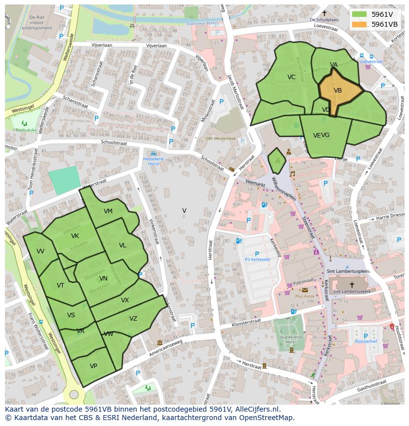 Afbeelding van het postcodegebied 5961 VB op de kaart.