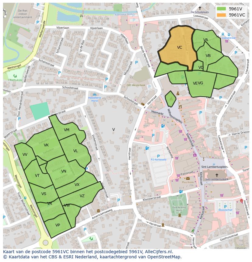 Afbeelding van het postcodegebied 5961 VC op de kaart.