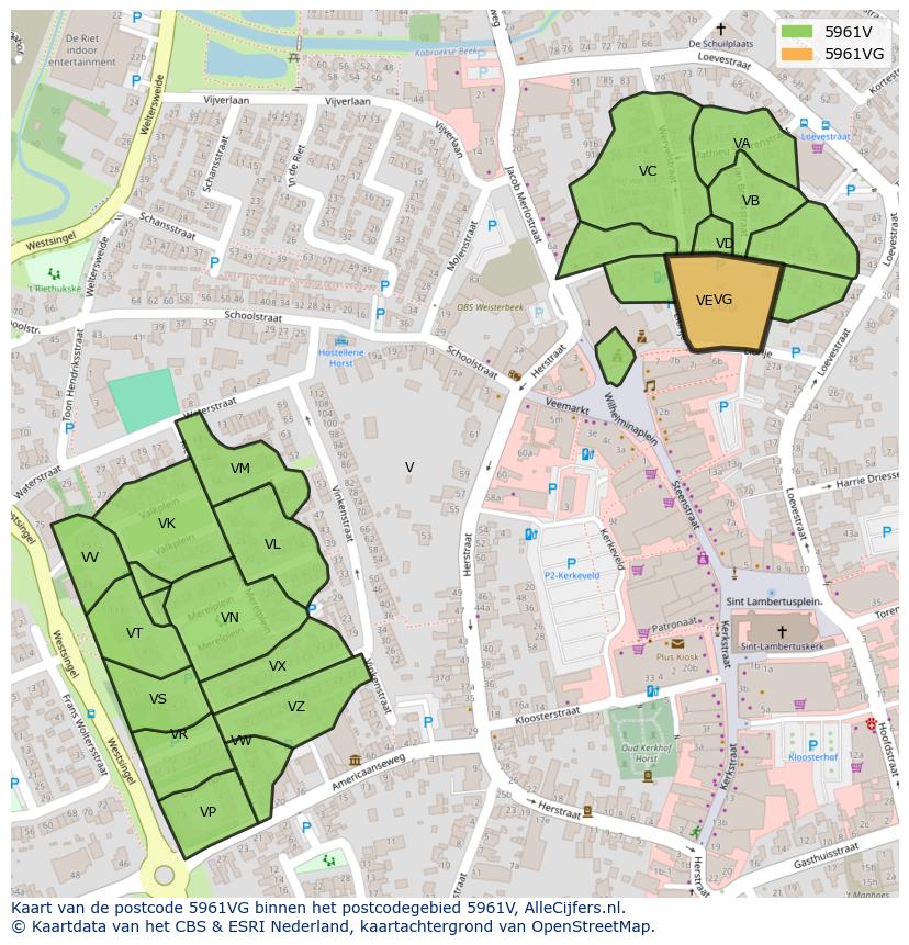 Afbeelding van het postcodegebied 5961 VG op de kaart.