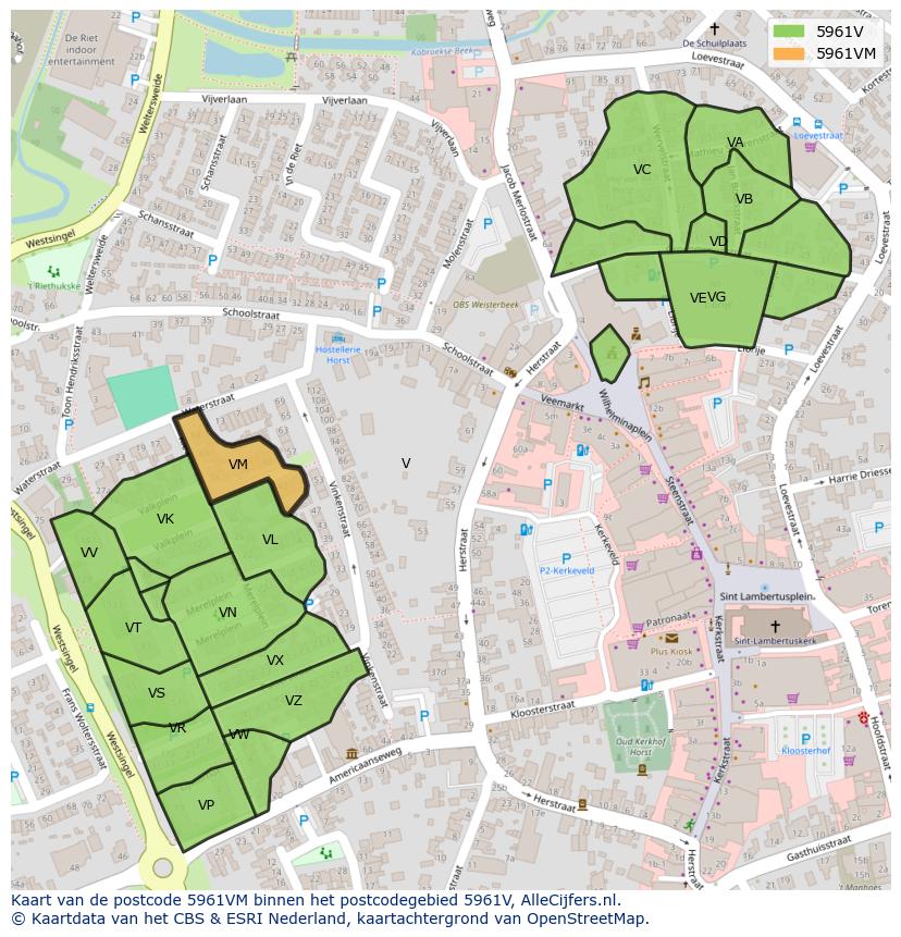 Afbeelding van het postcodegebied 5961 VM op de kaart.