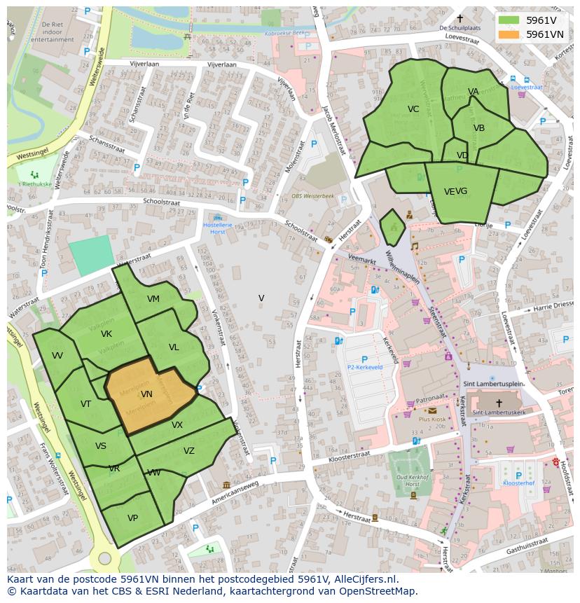 Afbeelding van het postcodegebied 5961 VN op de kaart.