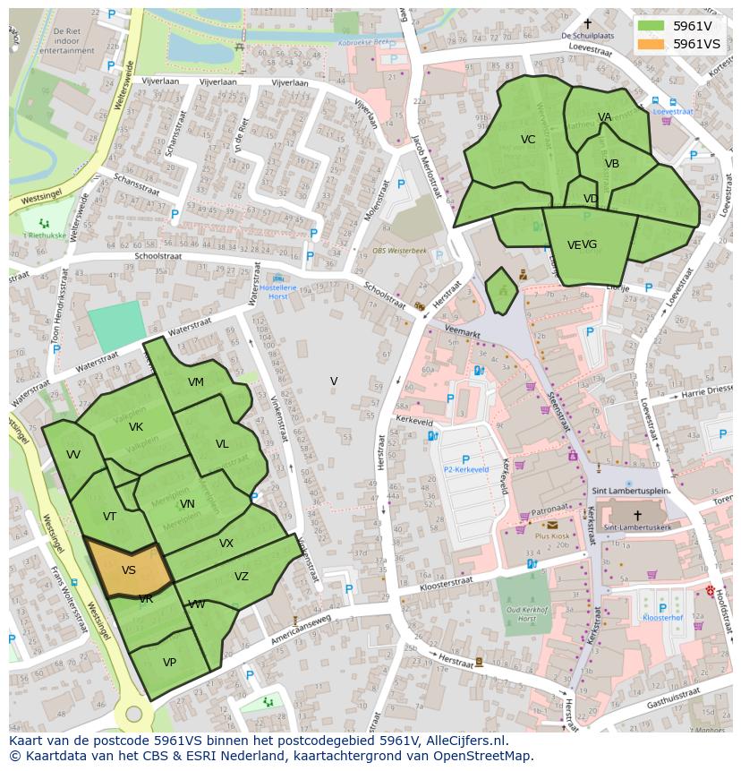 Afbeelding van het postcodegebied 5961 VS op de kaart.