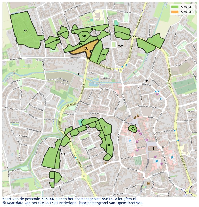 Afbeelding van het postcodegebied 5961 XR op de kaart.