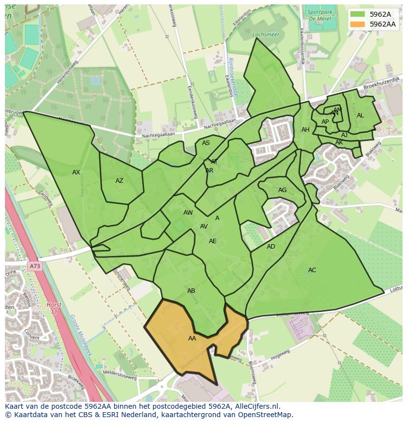 Afbeelding van het postcodegebied 5962 AA op de kaart.