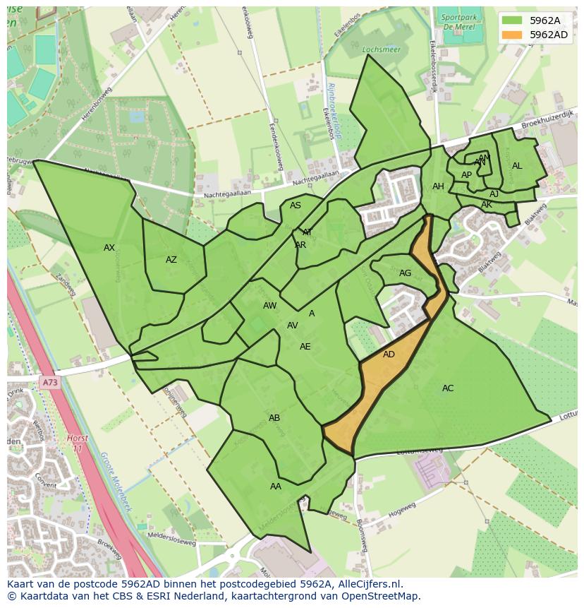 Afbeelding van het postcodegebied 5962 AD op de kaart.