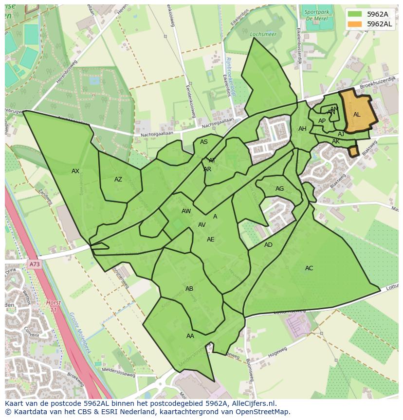 Afbeelding van het postcodegebied 5962 AL op de kaart.