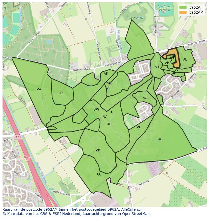 Afbeelding van het postcodegebied 5962 AM op de kaart.