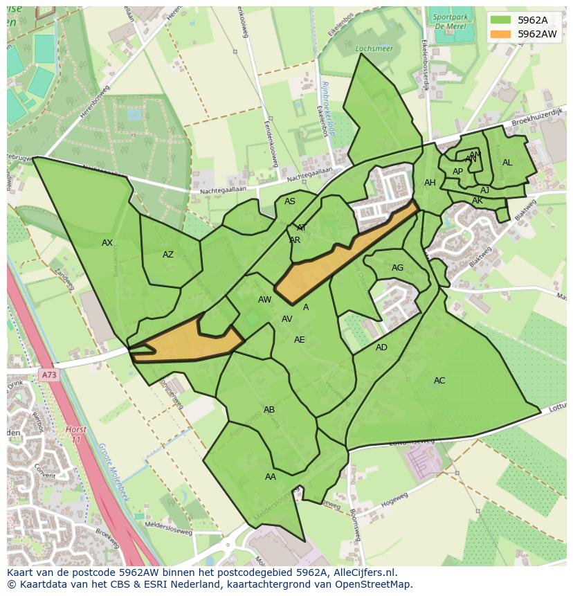 Afbeelding van het postcodegebied 5962 AW op de kaart.