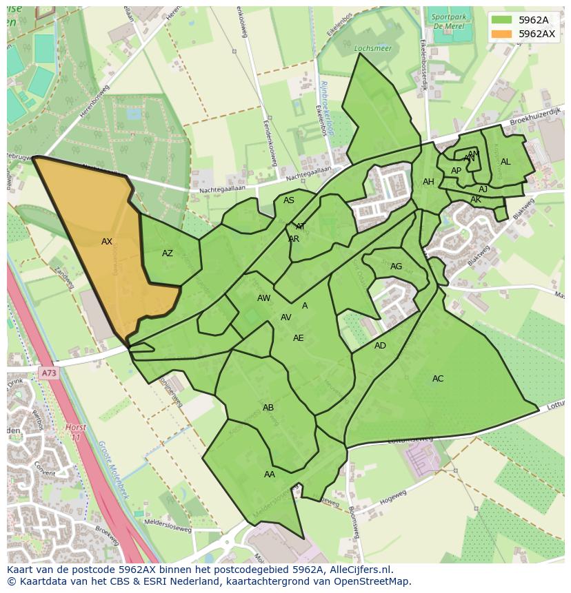 Afbeelding van het postcodegebied 5962 AX op de kaart.