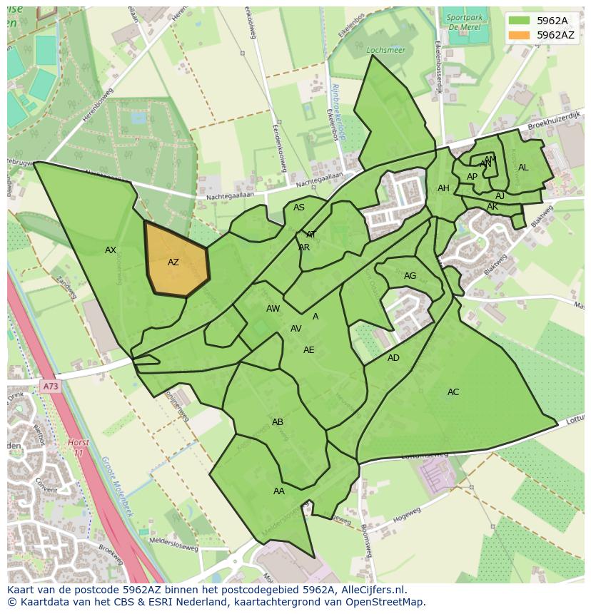 Afbeelding van het postcodegebied 5962 AZ op de kaart.