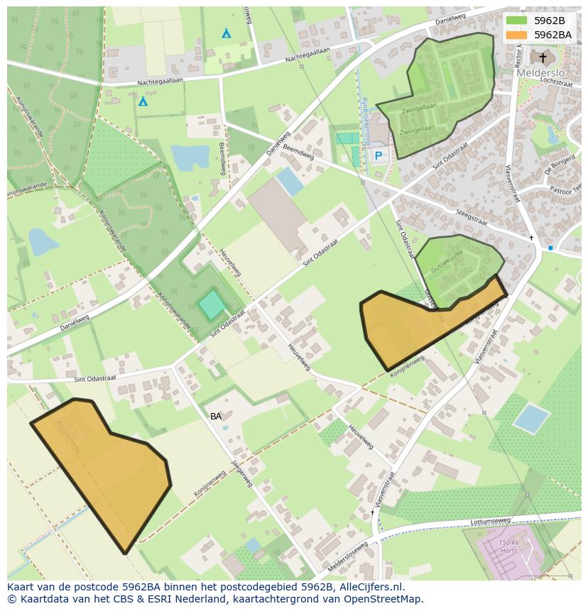 Afbeelding van het postcodegebied 5962 BA op de kaart.