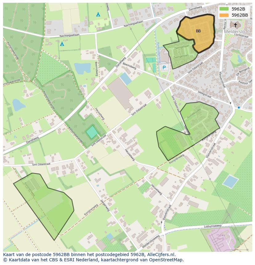 Afbeelding van het postcodegebied 5962 BB op de kaart.