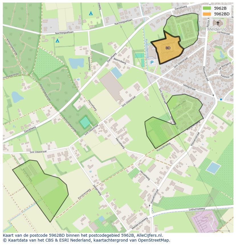 Afbeelding van het postcodegebied 5962 BD op de kaart.
