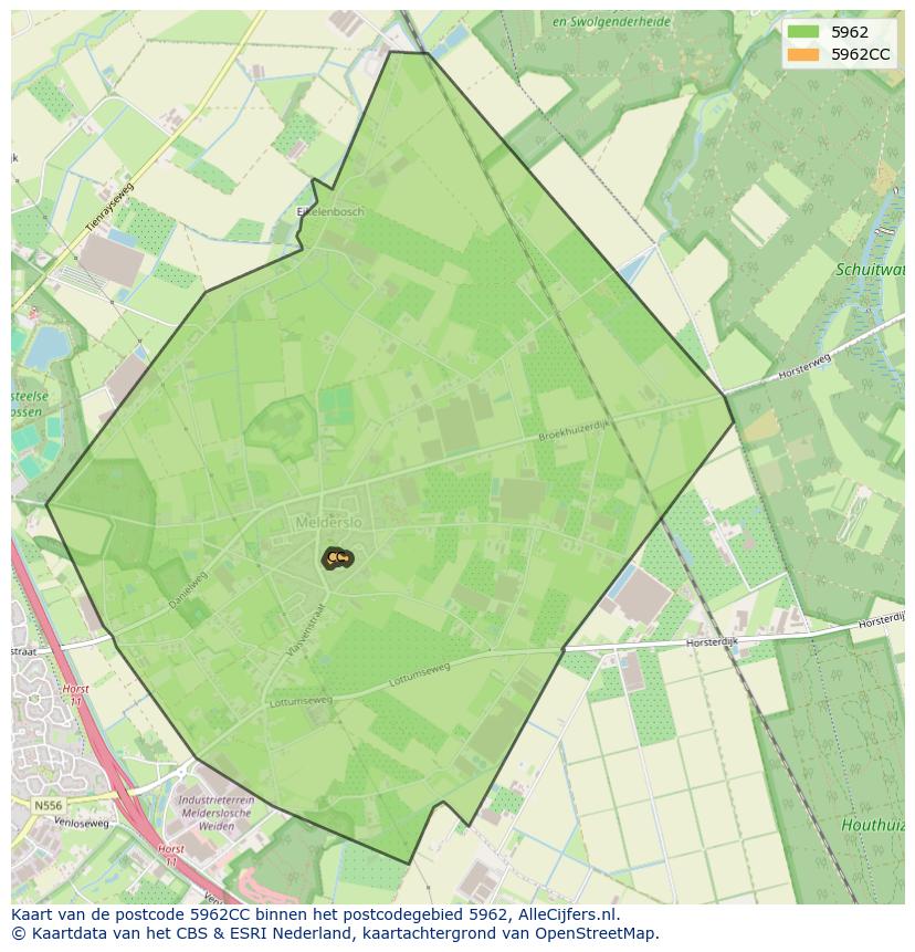 Afbeelding van het postcodegebied 5962 CC op de kaart.