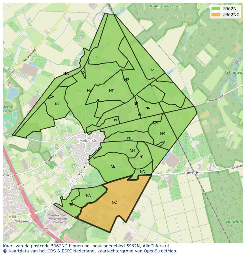 Afbeelding van het postcodegebied 5962 NC op de kaart.