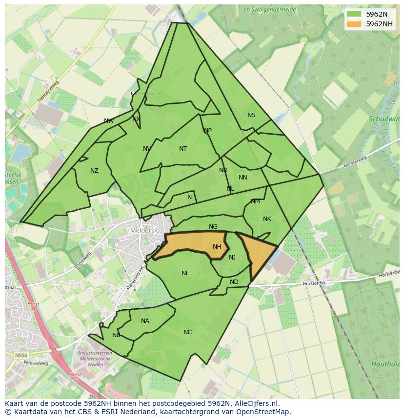 Afbeelding van het postcodegebied 5962 NH op de kaart.