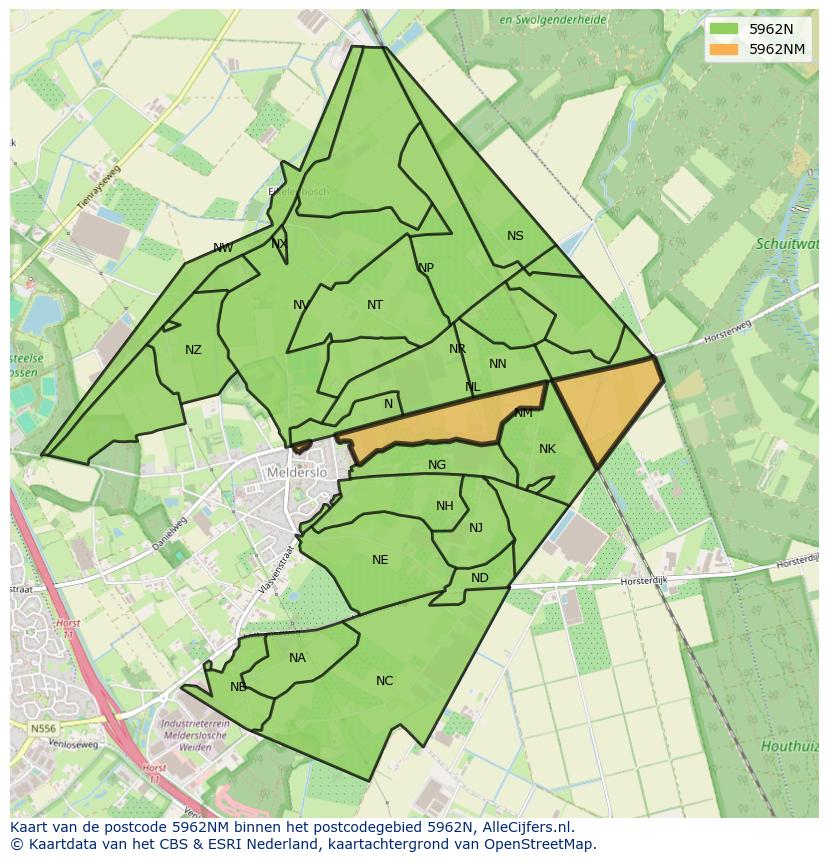 Afbeelding van het postcodegebied 5962 NM op de kaart.