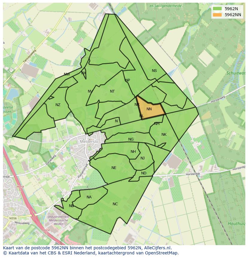 Afbeelding van het postcodegebied 5962 NN op de kaart.