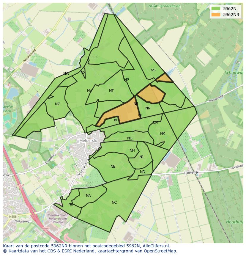 Afbeelding van het postcodegebied 5962 NR op de kaart.