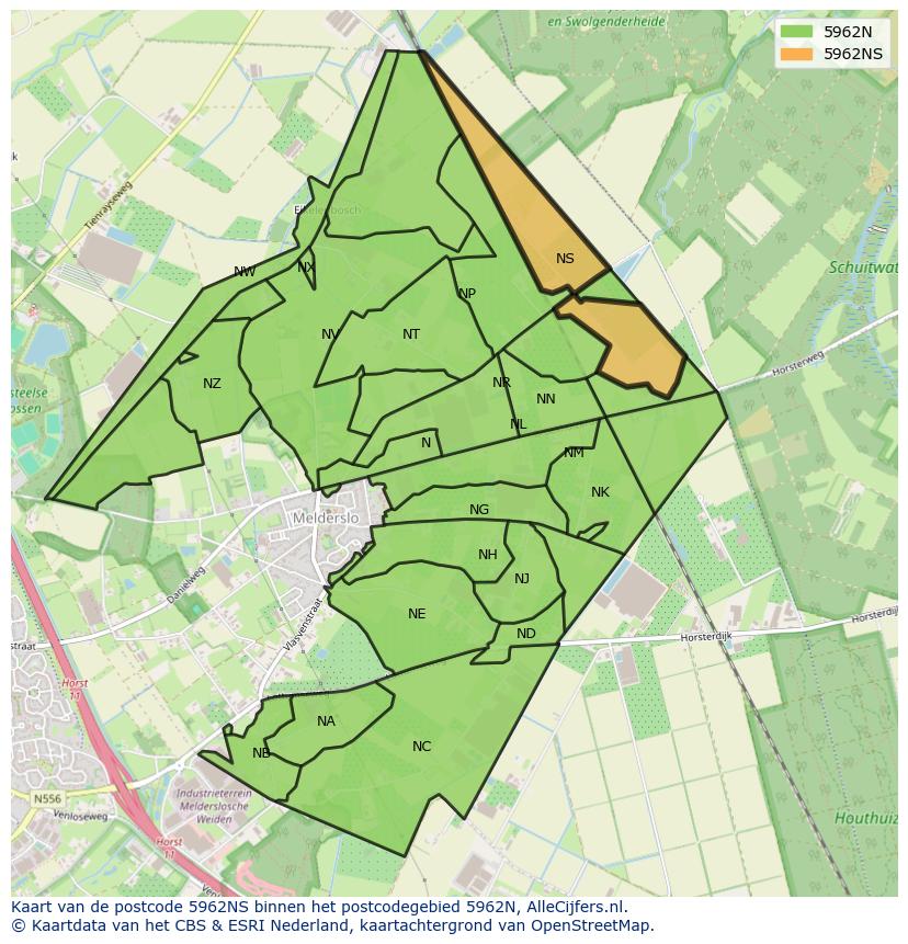 Afbeelding van het postcodegebied 5962 NS op de kaart.