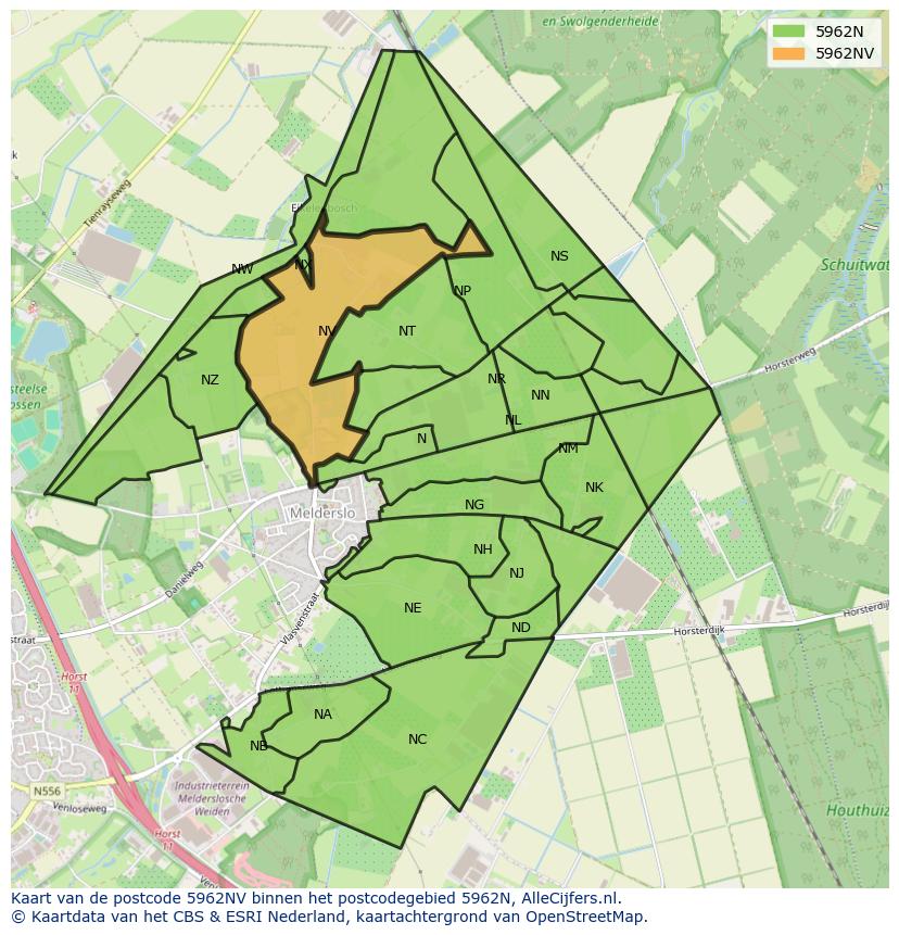 Afbeelding van het postcodegebied 5962 NV op de kaart.