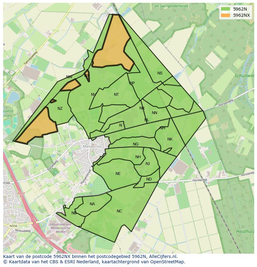 Afbeelding van het postcodegebied 5962 NX op de kaart.