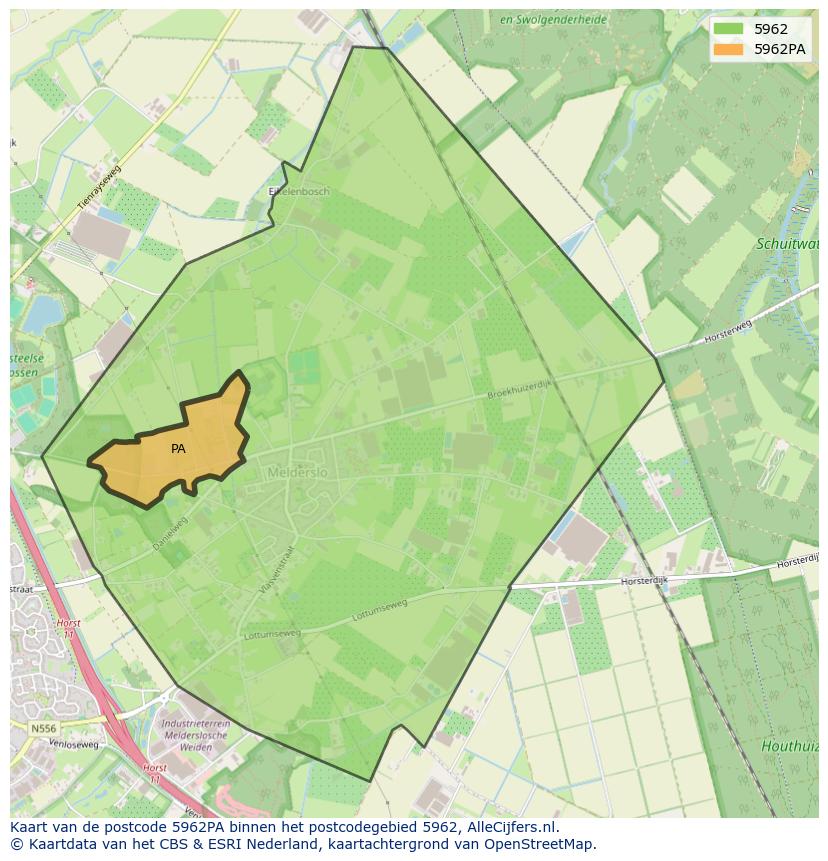 Afbeelding van het postcodegebied 5962 PA op de kaart.
