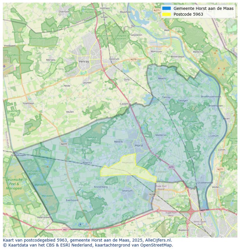 Afbeelding van het postcodegebied 5963 op de kaart.