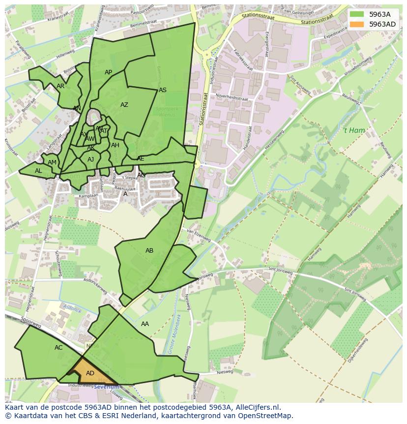 Afbeelding van het postcodegebied 5963 AD op de kaart.