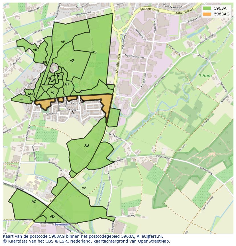 Afbeelding van het postcodegebied 5963 AG op de kaart.
