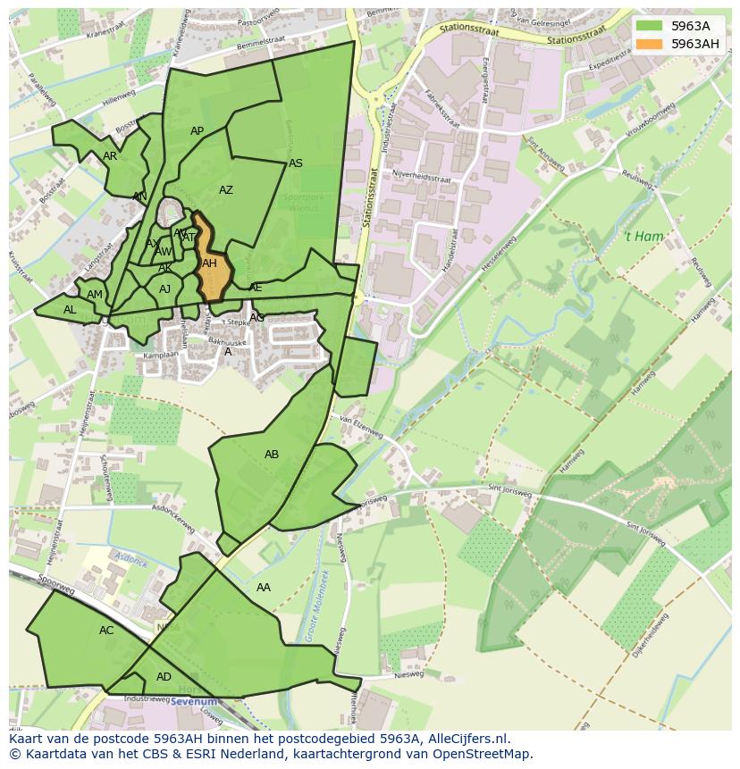 Afbeelding van het postcodegebied 5963 AH op de kaart.