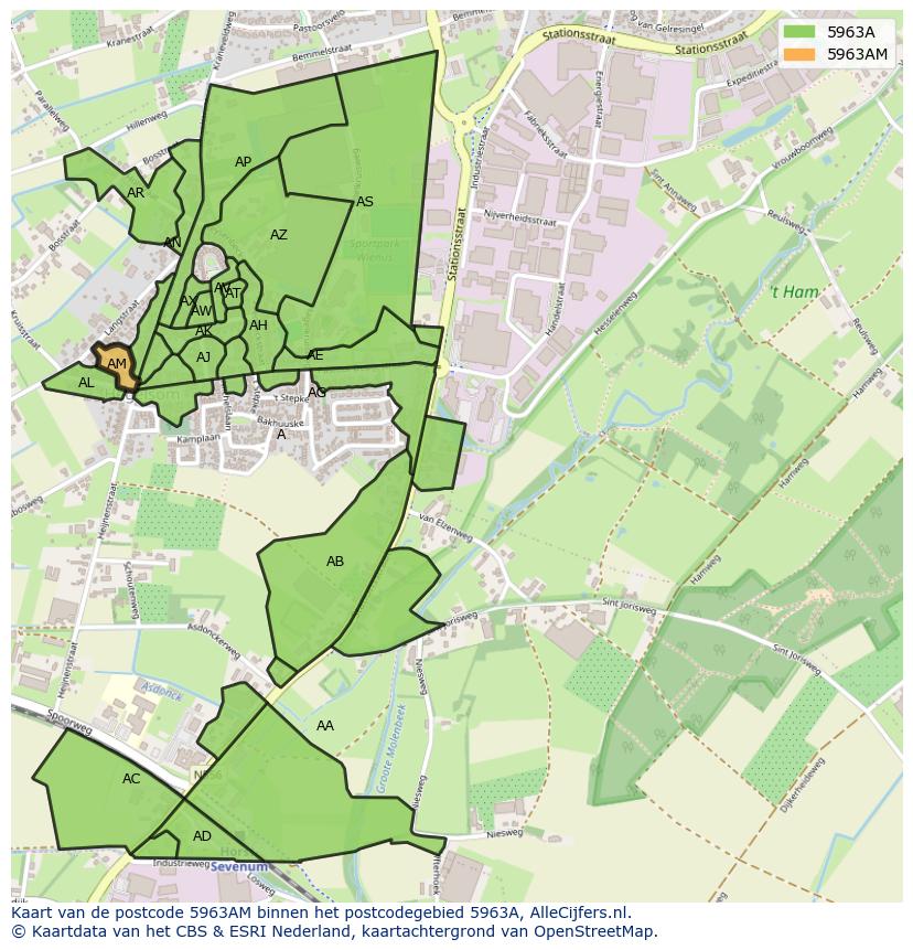 Afbeelding van het postcodegebied 5963 AM op de kaart.