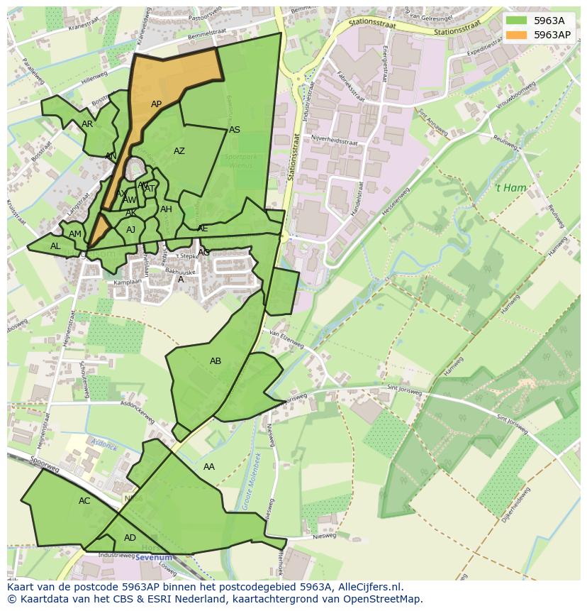 Afbeelding van het postcodegebied 5963 AP op de kaart.