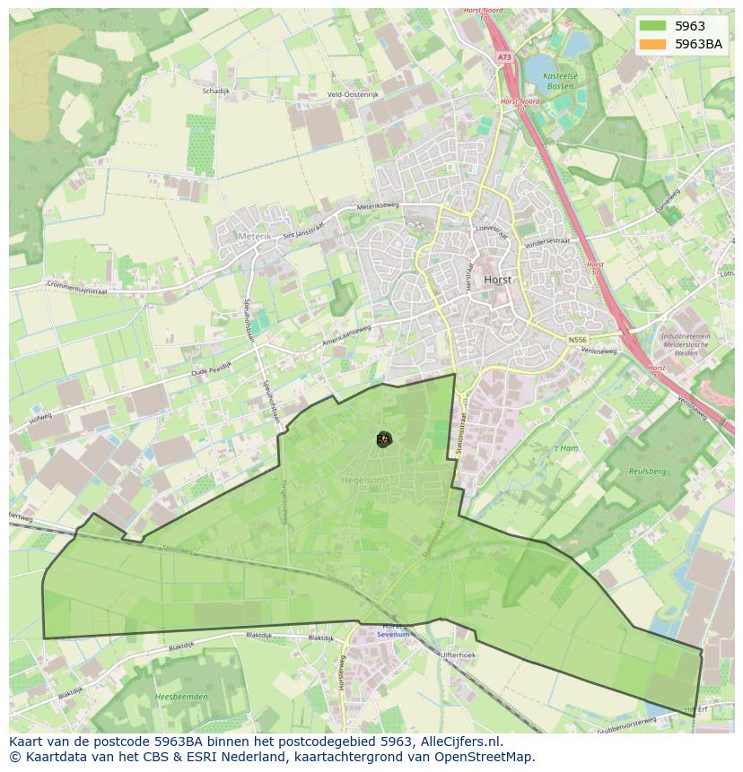 Afbeelding van het postcodegebied 5963 BA op de kaart.