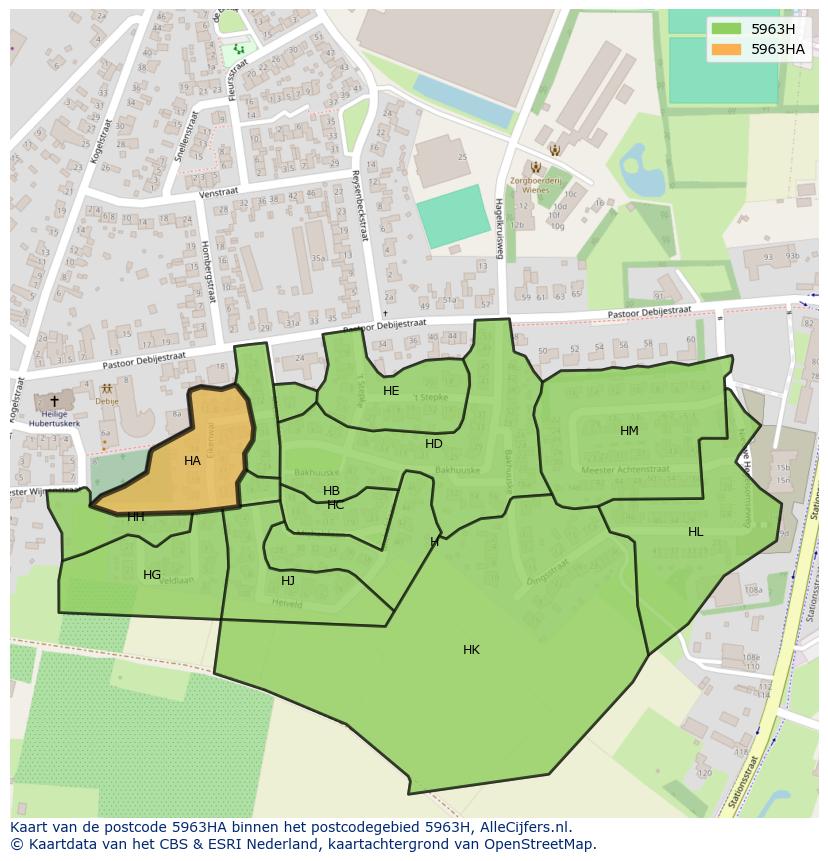Afbeelding van het postcodegebied 5963 HA op de kaart.