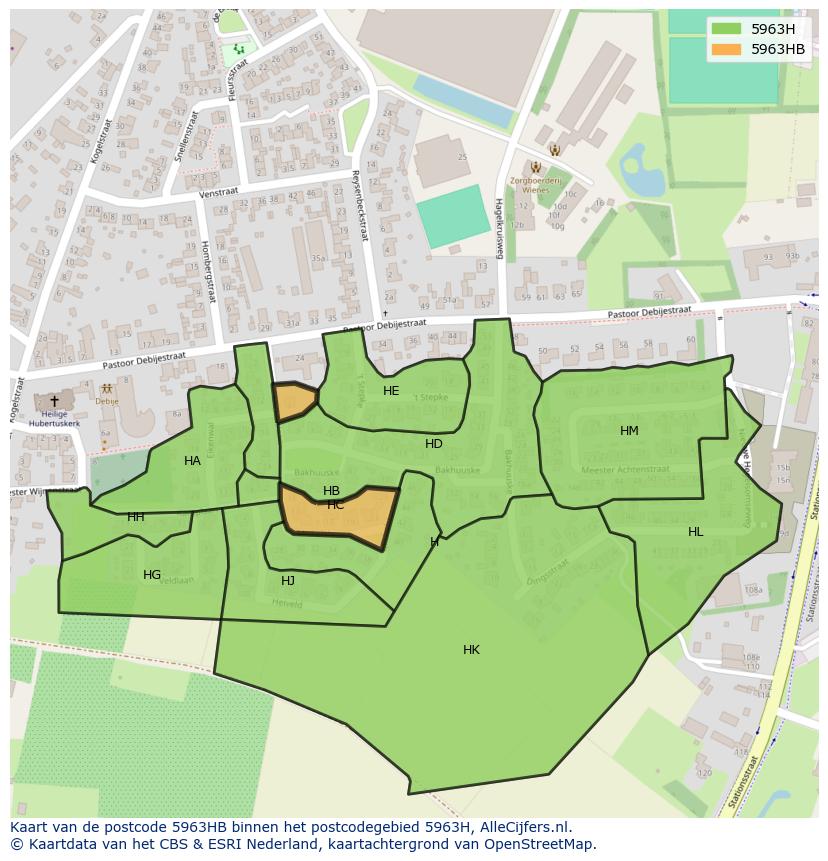 Afbeelding van het postcodegebied 5963 HB op de kaart.