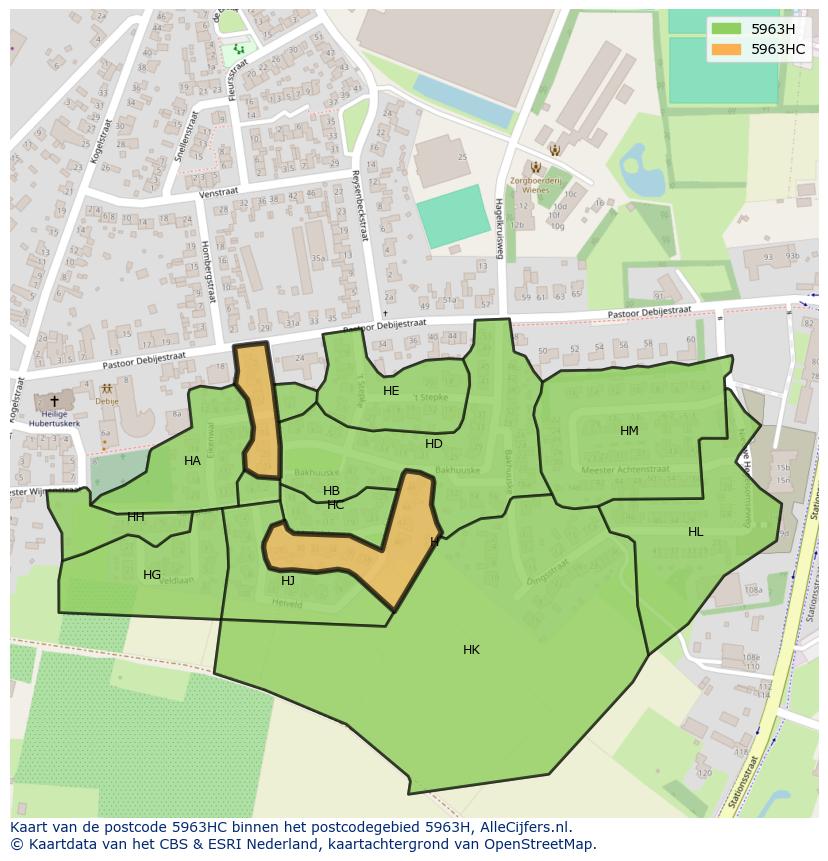 Afbeelding van het postcodegebied 5963 HC op de kaart.
