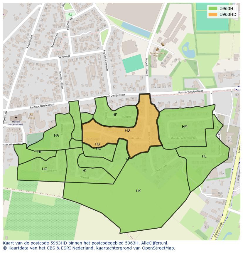Afbeelding van het postcodegebied 5963 HD op de kaart.