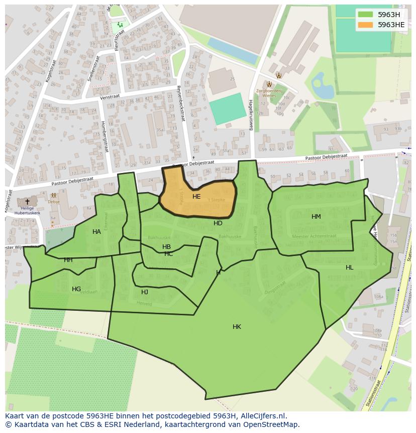 Afbeelding van het postcodegebied 5963 HE op de kaart.