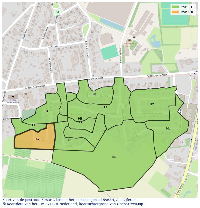Afbeelding van het postcodegebied 5963 HG op de kaart.
