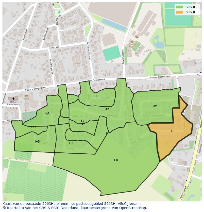 Afbeelding van het postcodegebied 5963 HL op de kaart.