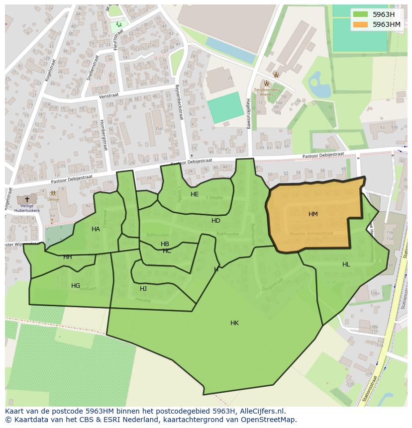 Afbeelding van het postcodegebied 5963 HM op de kaart.