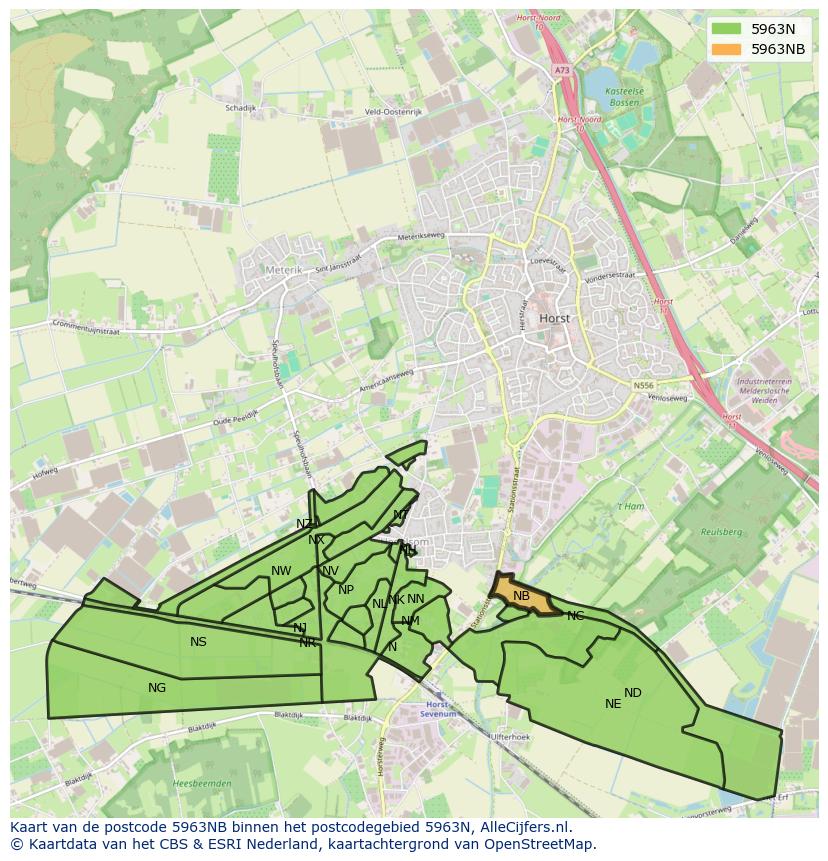 Afbeelding van het postcodegebied 5963 NB op de kaart.